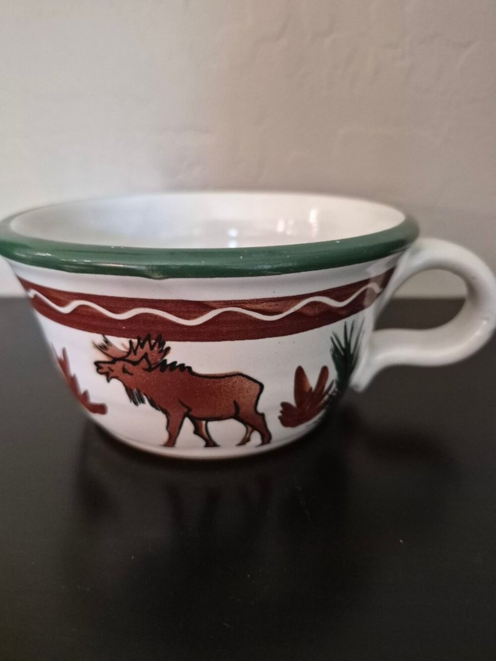 Rustic Stoneware Moose Mug Bowl Forest Scene Hand-Painted Stoneware Specialties